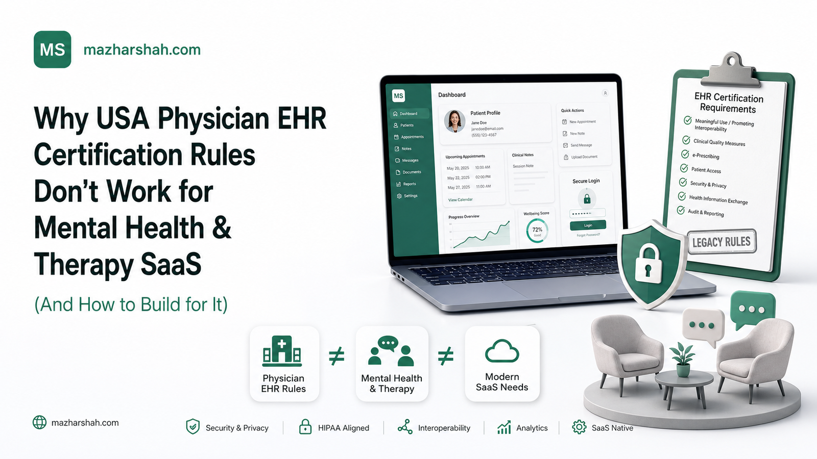 Why USA Physician EHR Certification Rules Don’t Work for Mental Health & Therapy SaaS — Syed Mazhar Shah